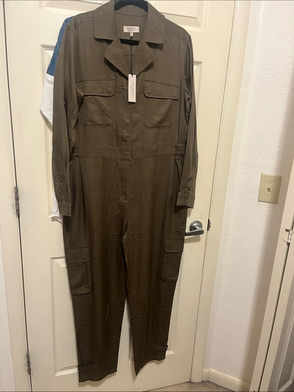 Martha Stewart Olive Utility Cargo Jumpsuit L